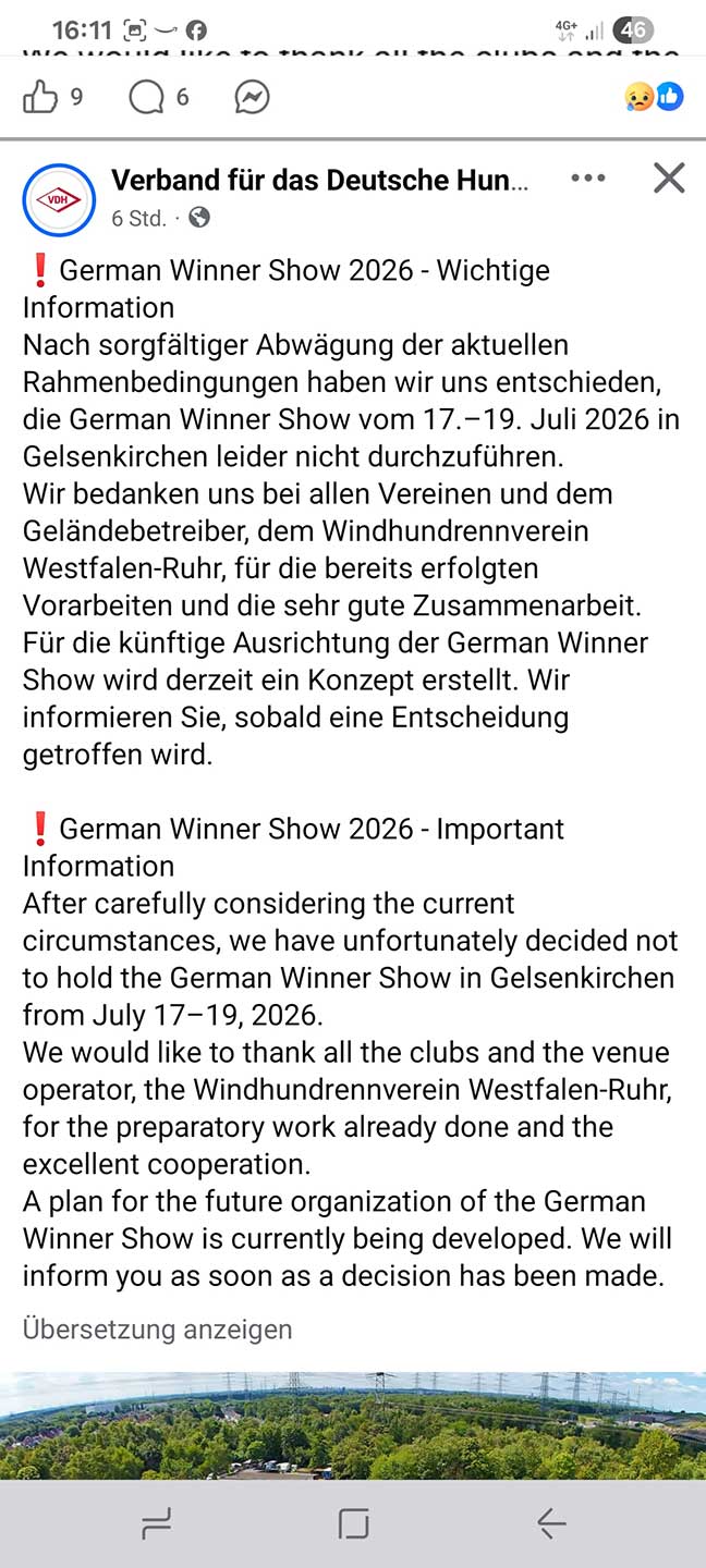 German Winner Gelsenkirchen & CACIB Oldenburg entfällt 