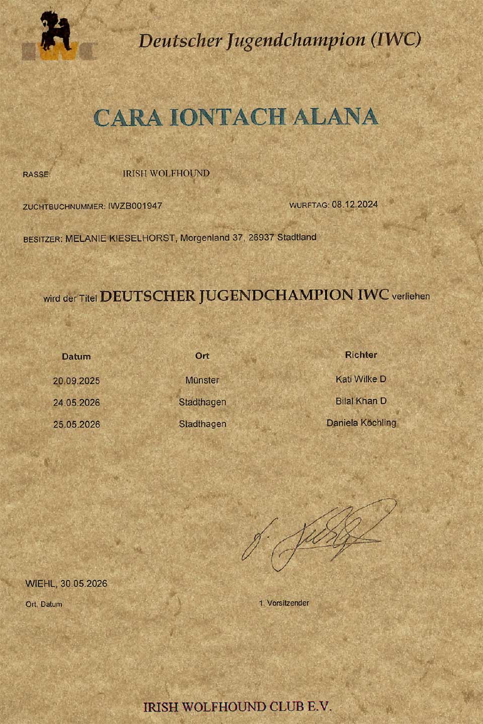 Titel "deutscher Jugendchampion (IWC)"