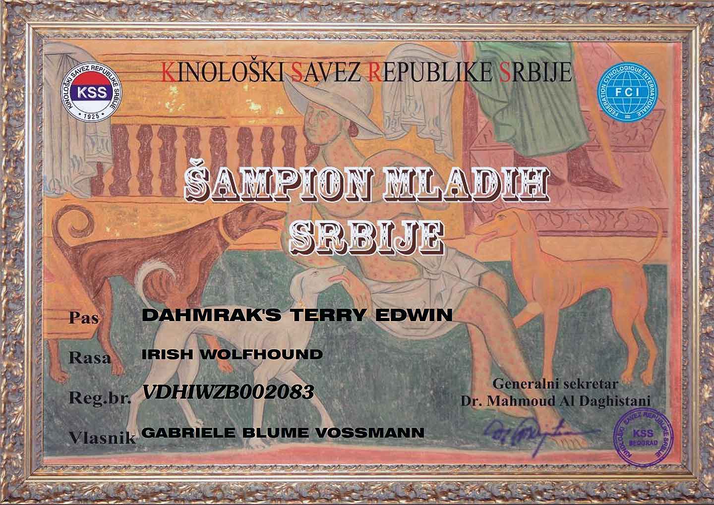 serbischer Jugendchampion Dahmrak´s Terry Edwin