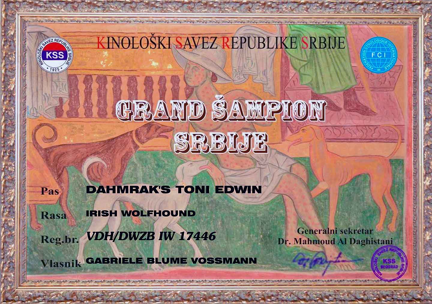 Titel "Grand Champion Serbien " erhalten