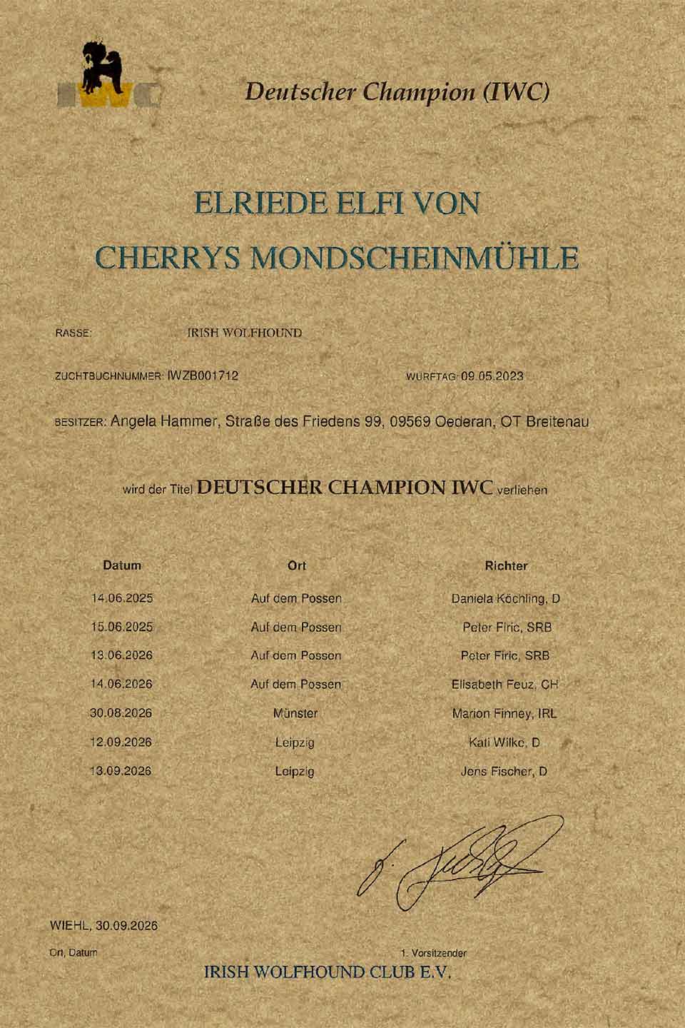 Titel "deutscher Champion (IWC)"