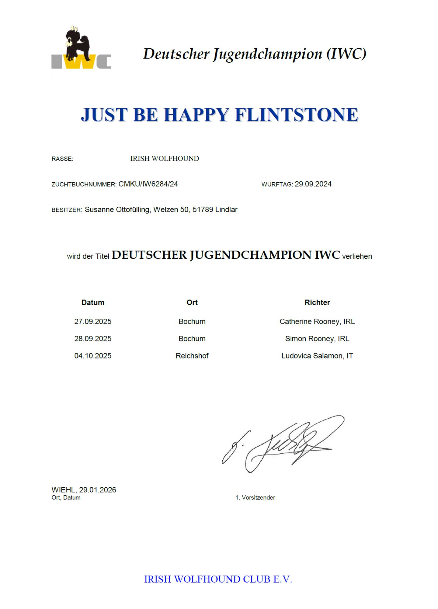 Titel "deuschter Jugendchampion IWC" erhalten