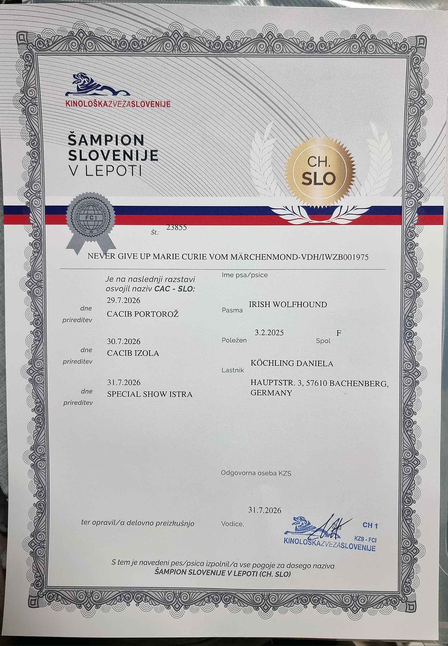Titel "slowenischer Champion"