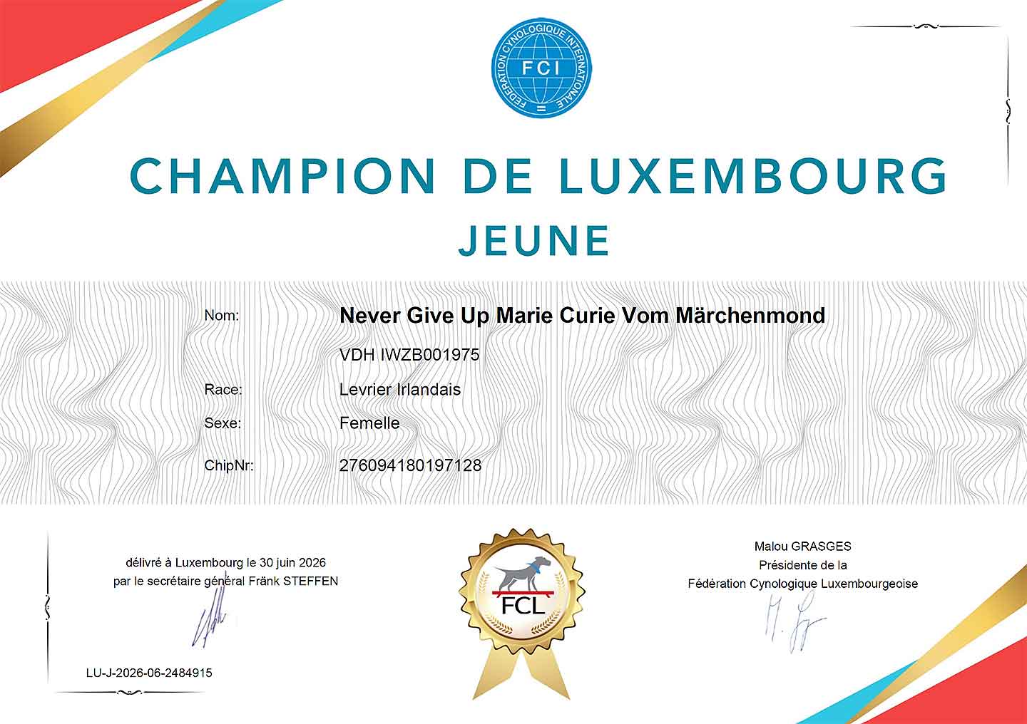 luxemburgischer Jugendchampion Never give up Marie Curie Vom Märchenmond